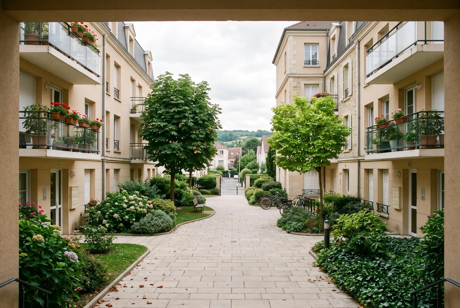 Cour intérieure d'un immeuble à Herblay